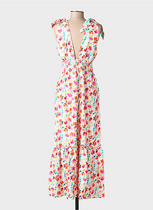 Robe longue imprimé fleurs sans manche beige PEACE N'LOVE femme