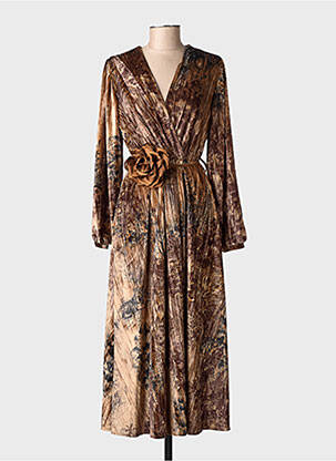 Robe longue manches longues manches longues marron LUMINE femme