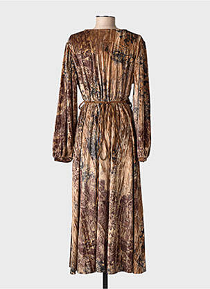 Robe longue imprimé fantaisie manches longues marron LUMINE femme