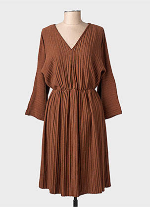 Robe mi-longue manches longues manches longues marron SENES femme