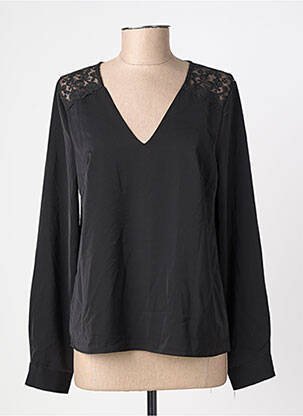Blouse tissage popeline manches longues noir EMMA ELLA femme