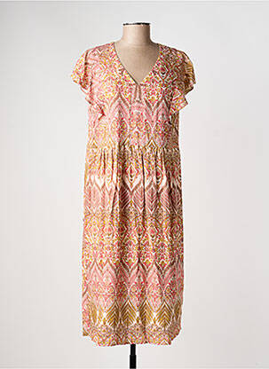 Robe mi-longue coupe fluide manches courtes beige GEVANA femme