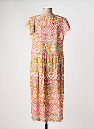 Robe mi-longue coupe fluide manches courtes beige GEVANA femme