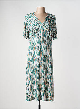 Robe mi-longue imprimé fantaisie manches courtes vert GEVANA femme