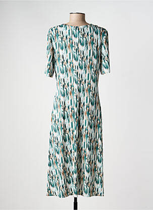 Robe mi-longue imprimé fantaisie manches courtes vert GEVANA femme