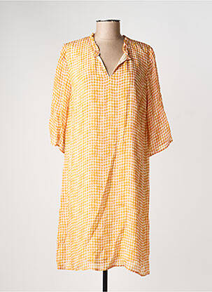 Robe mi-longue coupe fluide manches 3/4 jaune GEVANA femme