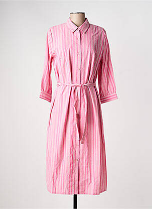 Robe mi-longue imprimé fantaisie manches longues rose GEVANA femme