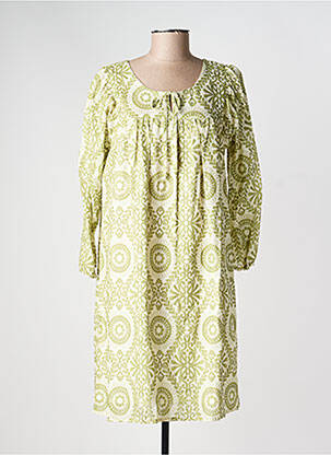 Robe mi-longue imprimé fantaisie manches longues vert GEVANA femme
