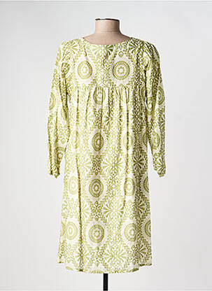 Robe mi-longue imprimé fantaisie manches longues vert GEVANA femme