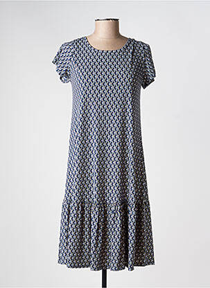 Robe mi-longue imprimé fantaisie manches courtes bleu GEVANA femme