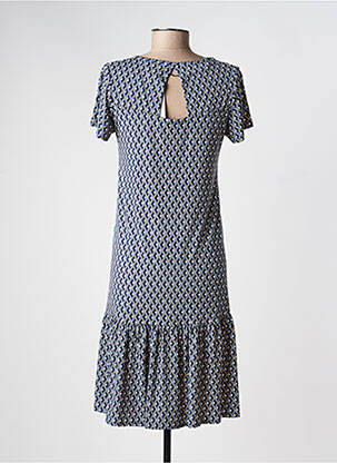 Robe mi-longue imprimé fantaisie manches courtes bleu GEVANA femme