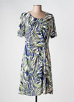 Robe mi-longue imprimé fantaisie manches courtes bleu GEVANA femme