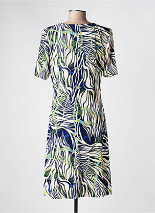 Robe mi-longue imprimé fantaisie manches courtes bleu GEVANA femme