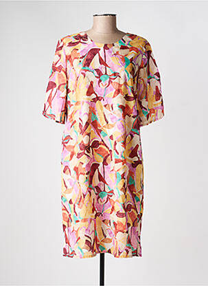 Robe mi-longue imprimé fantaisie manches courtes marron GEVANA femme