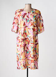 Robe mi-longue imprimé fantaisie manches courtes marron GEVANA femme