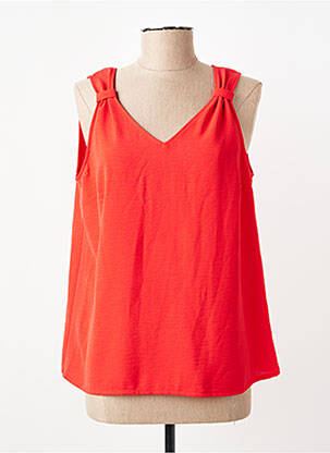 Top col v sans manche rouge GEVANA femme