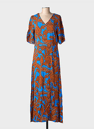 Robe longue imprimé fantaisie manches courtes bleu B.YOUNG femme