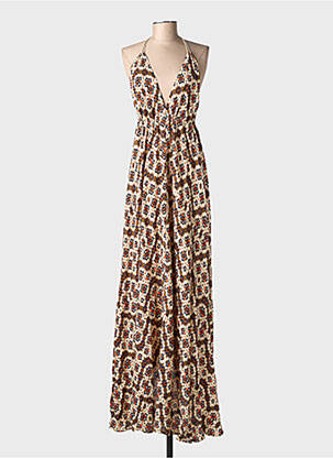 Robe longue imprimé fantaisie sans manche beige RUE MAZARINE femme