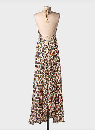 Robe longue imprimé fantaisie sans manche beige RUE MAZARINE femme