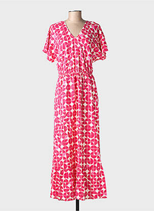 Robe longue manches courtes manches courtes rose ICHI femme