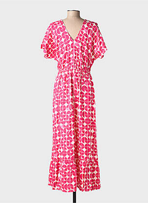 Robe longue manches courtes manches courtes rose ICHI femme