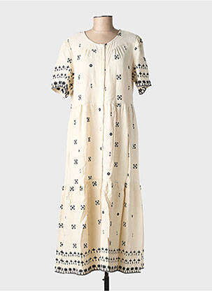 Robe mi-longue imprimé fantaisie manches courtes beige RUE MAZARINE femme