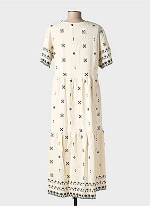 Robe mi-longue imprimé fantaisie manches courtes beige RUE MAZARINE femme