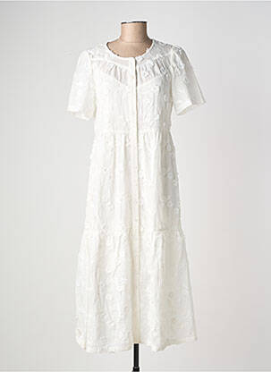 Robe longue tissage popeline manches courtes beige RUE MAZARINE femme