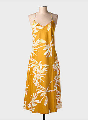 Robe mi-longue col v fines bretelles jaune AWARE femme