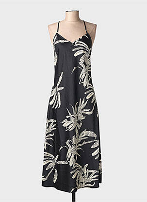 Robe mi-longue col v fines bretelles noir AWARE femme