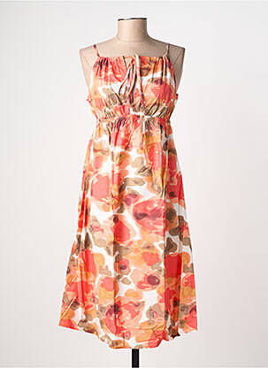 Robe mi-longue imprimé fleurs fines bretelles orange VERO MODA femme