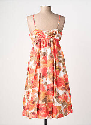 Robe mi-longue imprimé fleurs fines bretelles orange VERO MODA femme