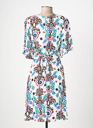 Robe mi-longue imprimé fleurs manches courtes blanc C'EST BEAU LA VIE femme