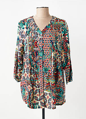 Tunique manches longues fermeture boutonnée sur le devant bleu ORIENTIQUE NATURALLY femme