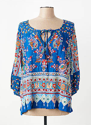Blouse tissage popeline manches 3/4 bleu ORIENTIQUE NATURALLY femme