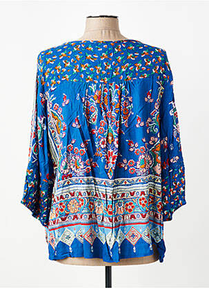 Blouse tissage popeline manches 3/4 bleu ORIENTIQUE NATURALLY femme