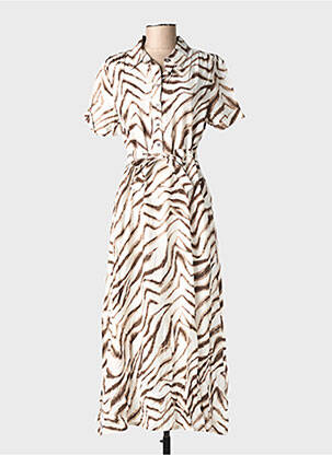 Robe longue tissage popeline manches courtes beige STREET ONE femme
