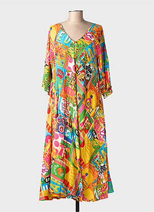 Robe longue imprimé fantaisie manches longues jaune ORIENTIQUE NATURALLY femme