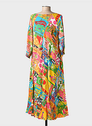 Robe longue tissage popeline manches longues jaune ORIENTIQUE NATURALLY femme