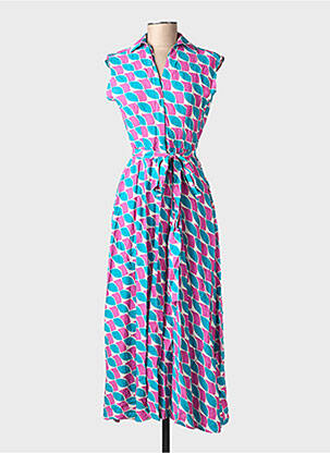 Robe longue imprimé fantaisie manches courtes bleu COMPAÑIA FANTASTICA femme