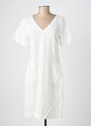 Robe mi-longue manches courtes manches courtes blanc MALOKA femme