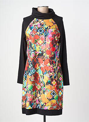 Robe mi-longue imprimé fantaisie manches longues noir MALOKA femme