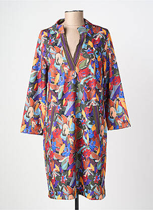 Robe mi-longue imprimé fantaisie manches longues violet MALOKA femme