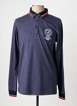 Polo tissage chiné manches longues bleu CAMBERABERO homme