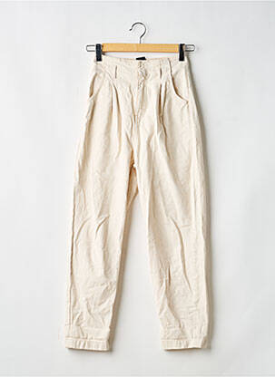 Pantalon droit fermeture zippée sous rabat avec crochet taille normale beige MASSIMO DUTTI femme