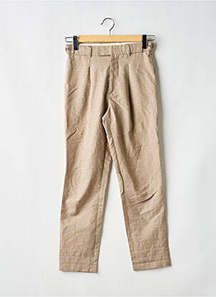 Pantalon droit fermeture zippée sous rabat avec crochet taille normale marron NOYOCO femme
