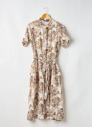 Robe mi-longue manches courtes manches courtes beige MONOPRIX femme