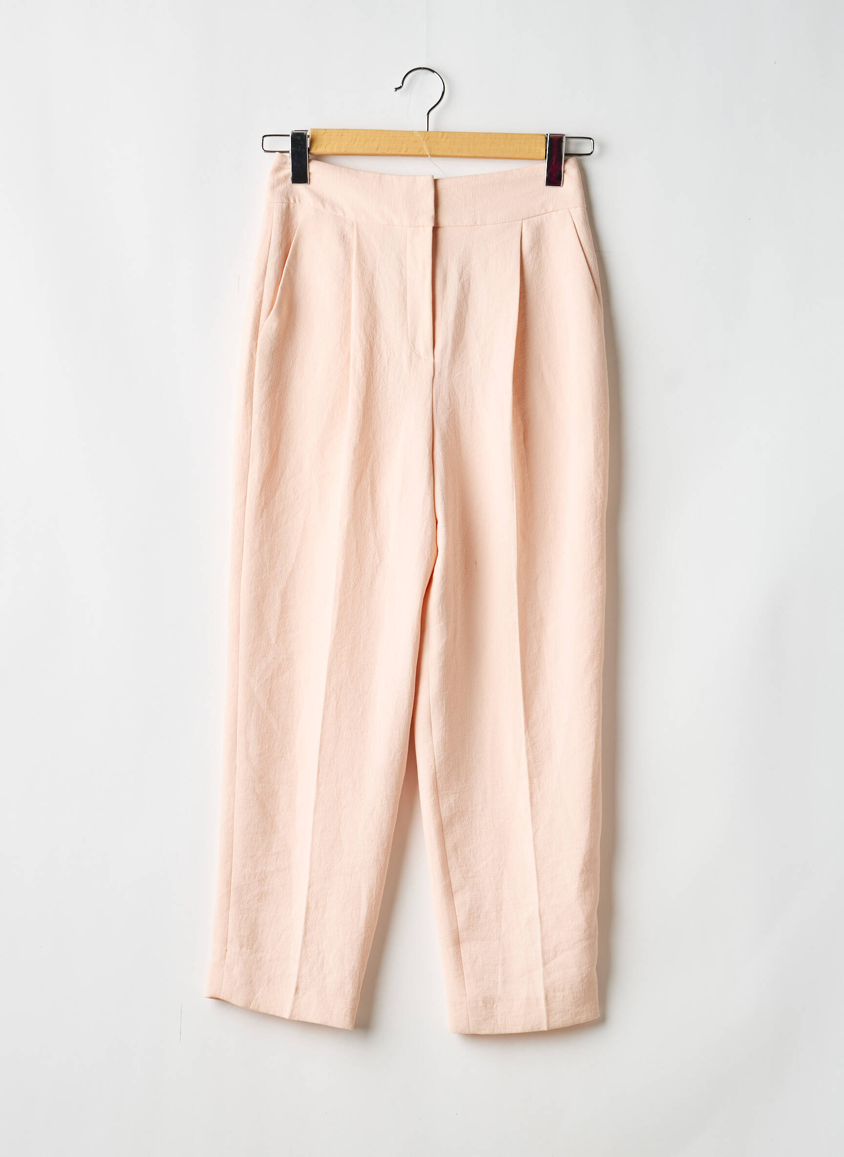 Pantalon droit tissage crêpe taille normale rose CAROLL femme