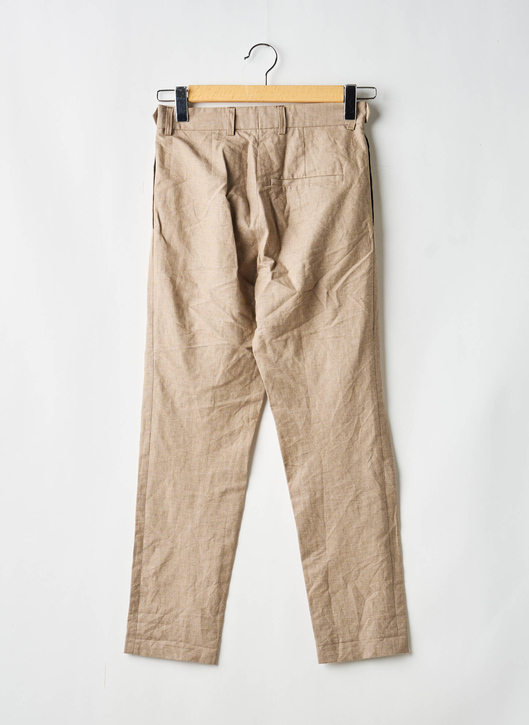 Pantalon droit fermeture zippée sous rabat avec crochet taille normale marron NOYOCO femme