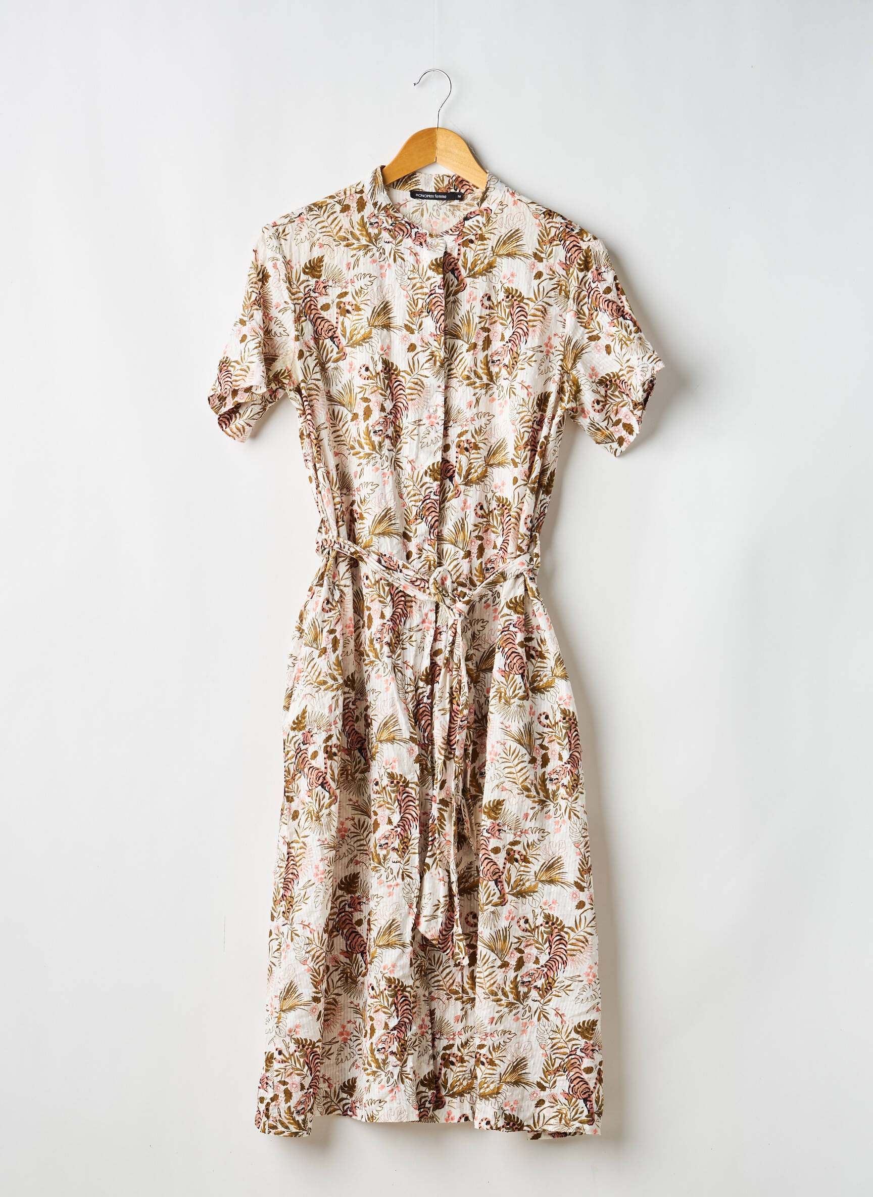 Robe mi-longue manches courtes manches courtes beige MONOPRIX femme